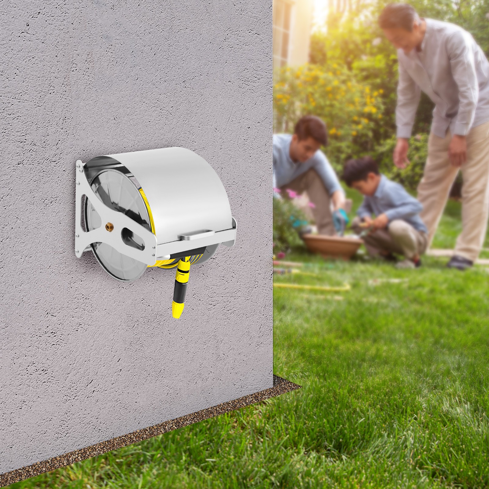 Wall-mounted, Floor-mounted Long Lasting 360??garden Hose Reel Metal Hose Reel