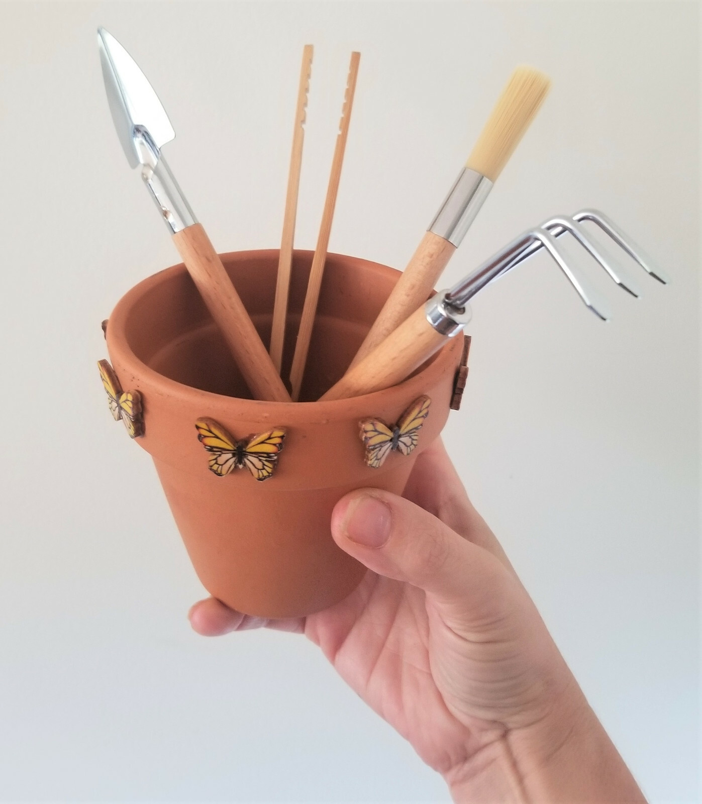 CACTUS TERRARIUM SMALL PLANTS RAKE SHOVEL BRUSH TWEEZERS TERRACOTTA POT