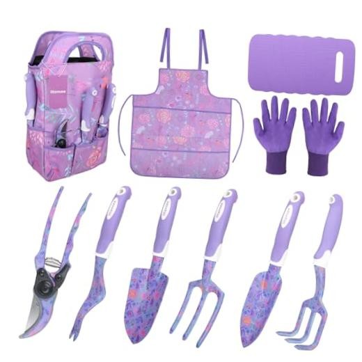Purple Garden Tool Sets 10-Piece, Aluminum Alloy Steel Hand Tools w/Non purple
