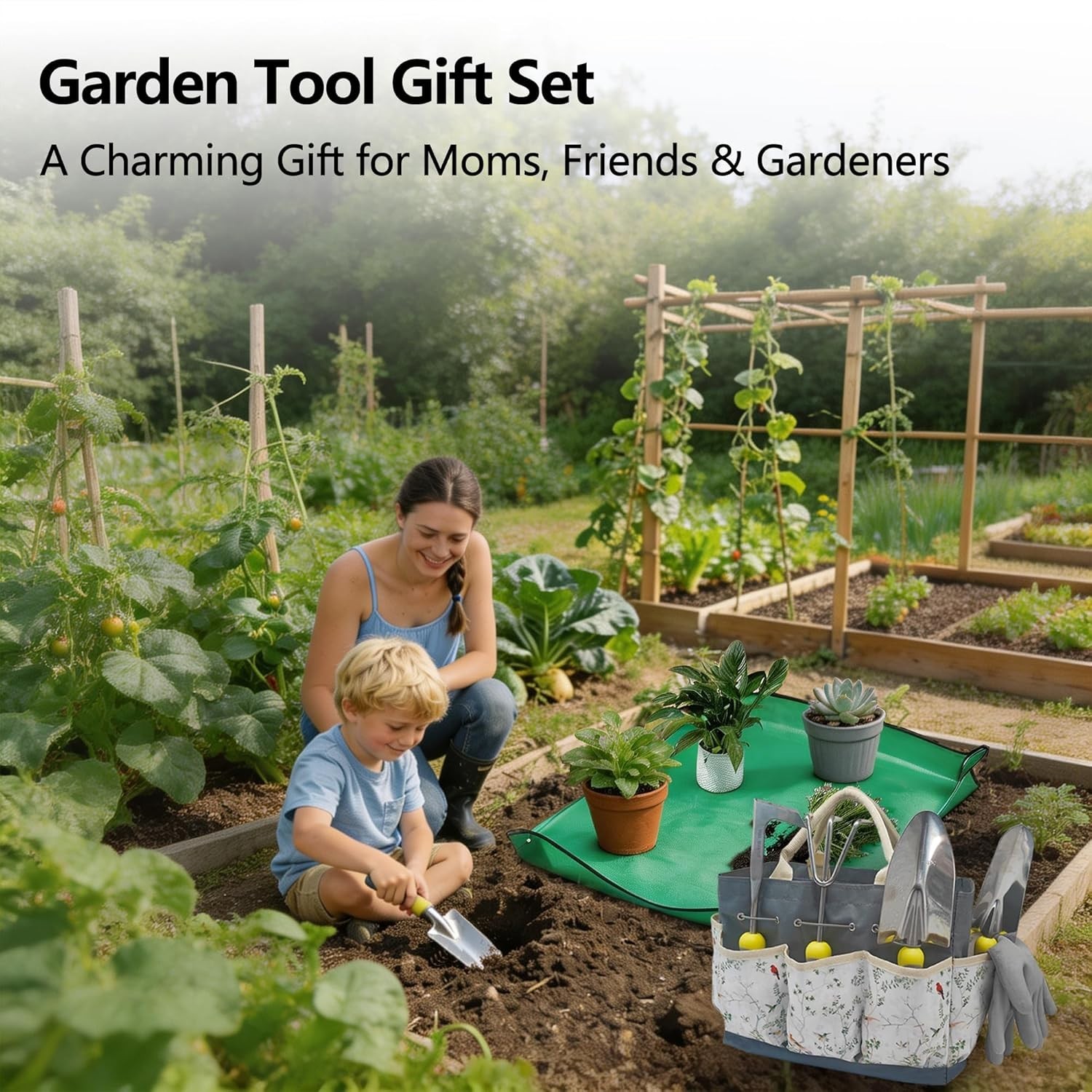 Complete Gardening Kit: 11-Piece Ergonomic Set with Floral Tool Bag & Essentials