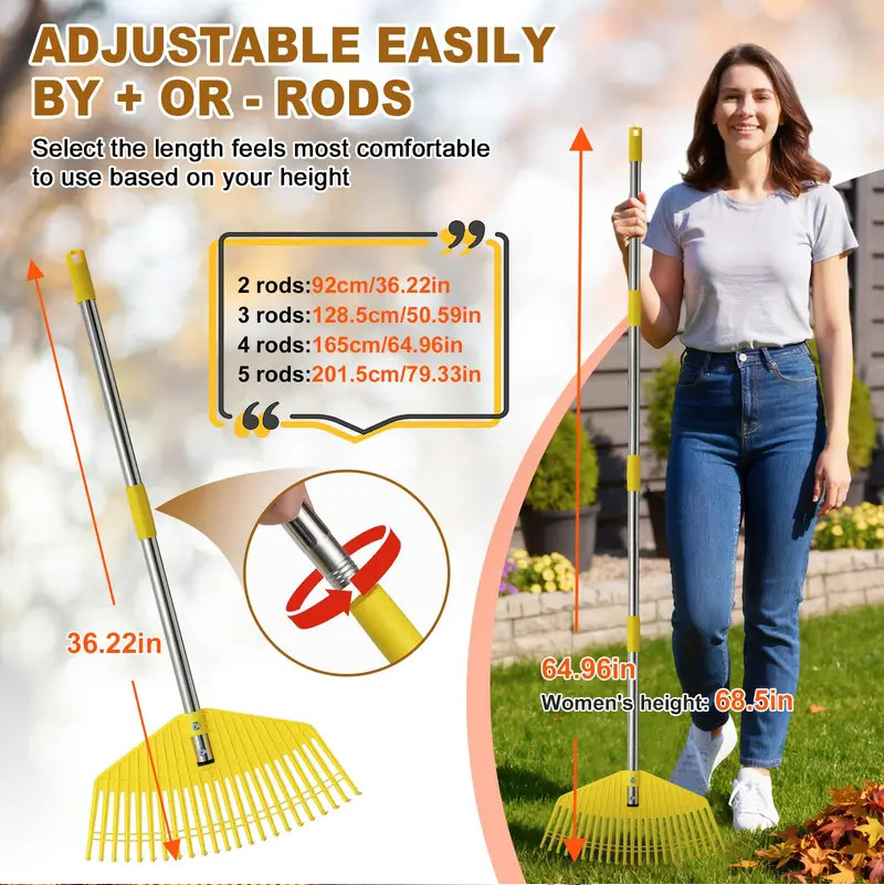 23 Non-Clog Flexible Tines 17″ wide Plastic-Head Rake Lightweight 79 Long Handle