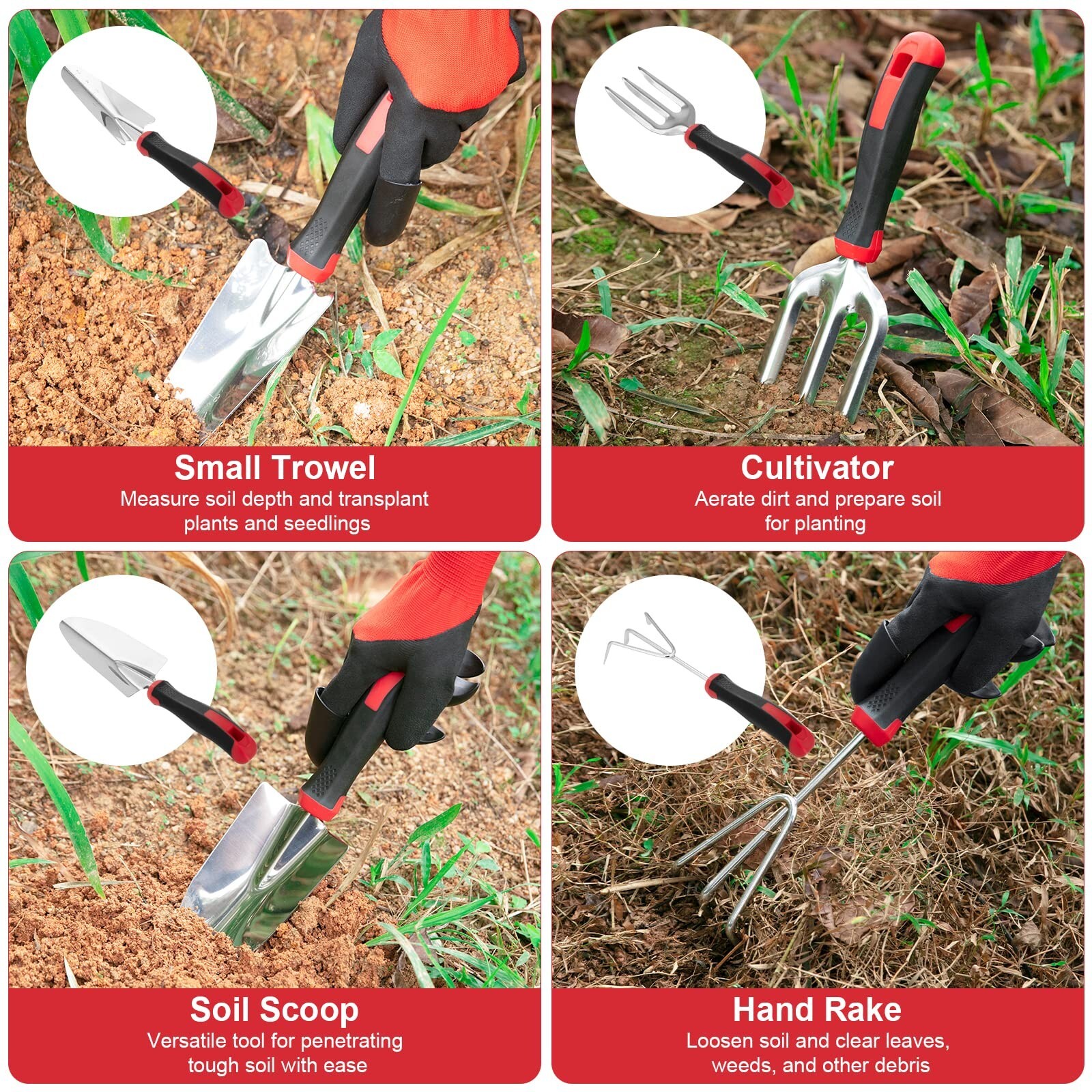 9x Gardening Tool Set Heavy Duty Non Slip Rubber Grip, Storage Tote Bag Gift Kit