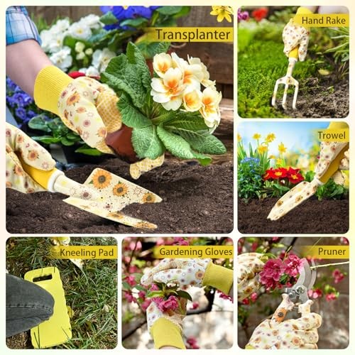 Gardening Gifts for Women, Gardening Hand Tools, 9 PCS Sunflower Garden Yellow