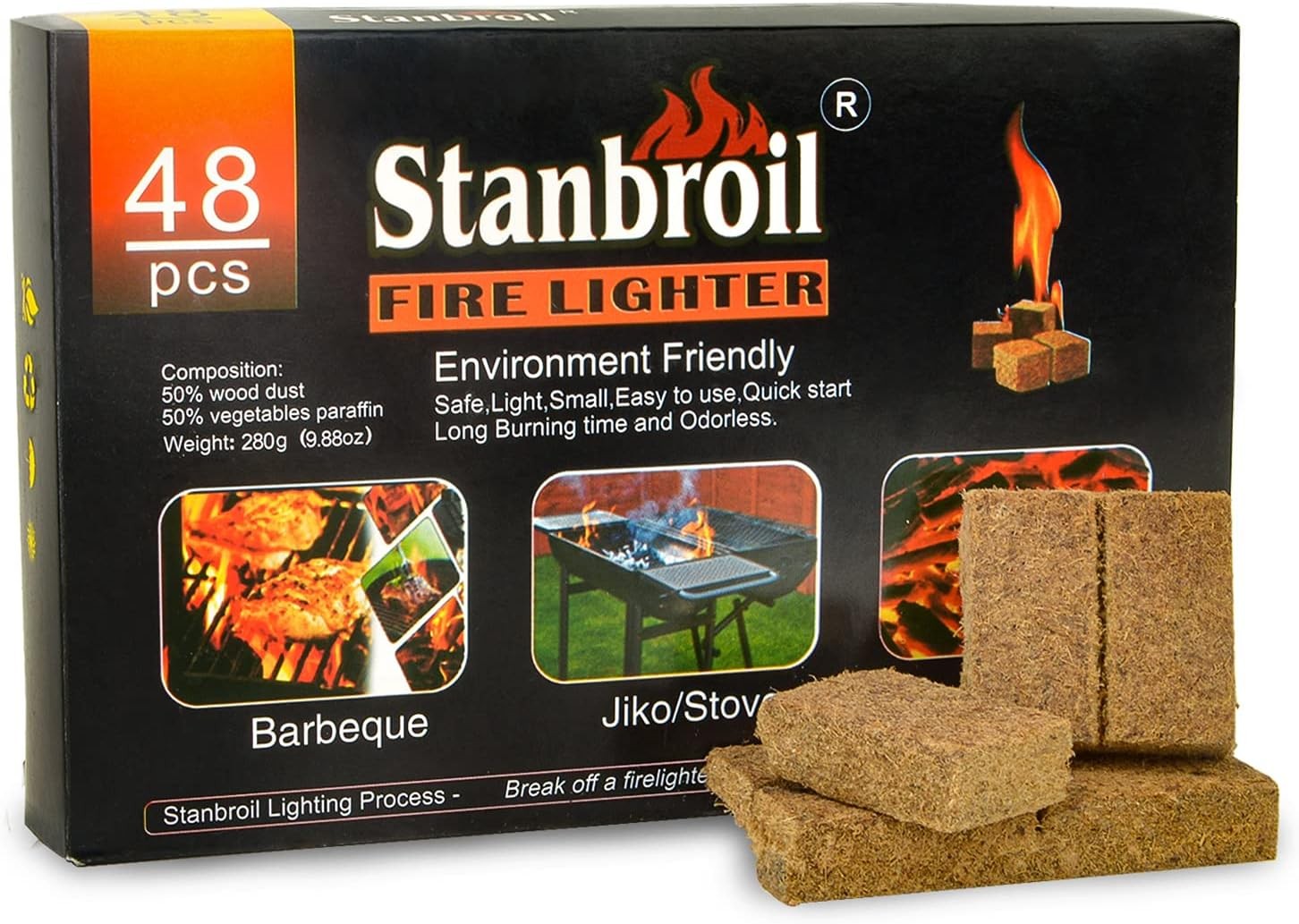 Stanbroil 48 Pcs Natural Charcoal Fire Starters for BBQ Grills Smokers Campfires
