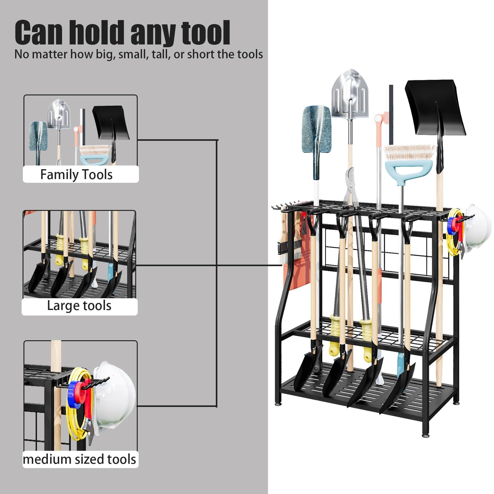 Garden Tool Organizer Holder Heavy Duty Steel Rack Up to 60 Long Handled Tool…
