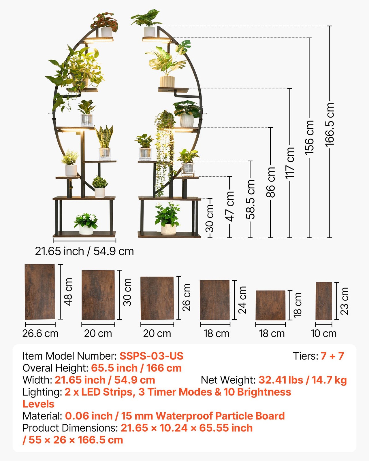 Plant Stand Indoor with Grow Lights, 65.5 in Tall 7-Tiered Lighted Plant Shelf,