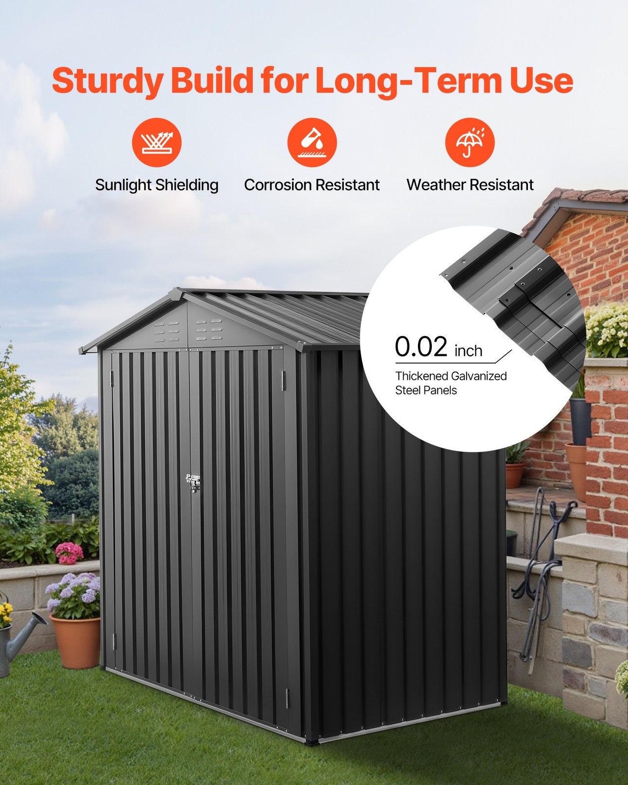 6 x 4 FT Metal Garden Shed, Outdoor Storage Shed with Lockable Doors & 4 Louver