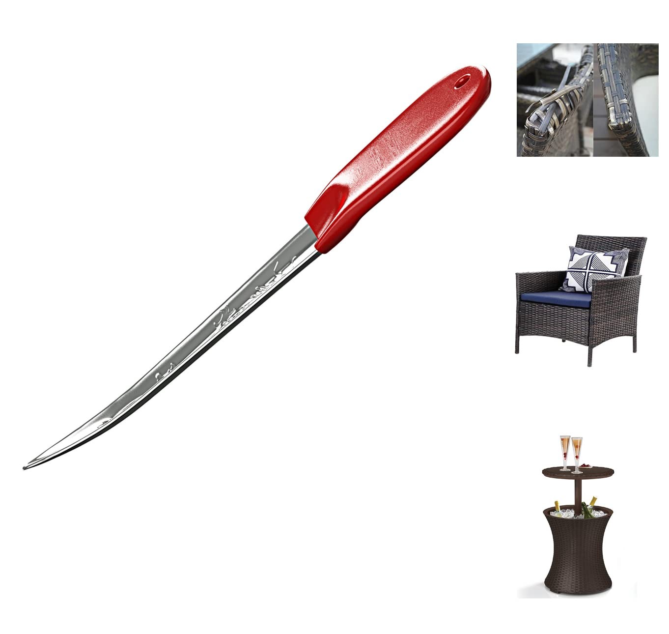Wicker Repair Tool, Stainless Steel Pry Tool, Silicone Handle, Rattan Pick