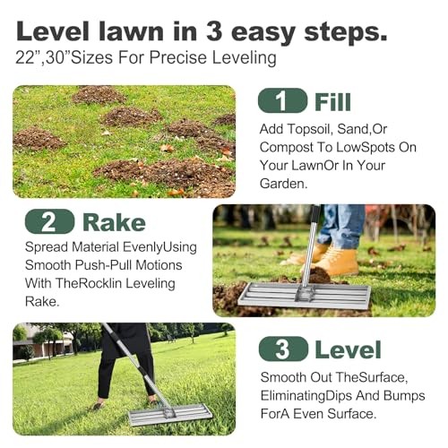 Lawn Leveling Rake,Stainless Steel Lawn Leveler with 76” Long Handle 17*10 inch