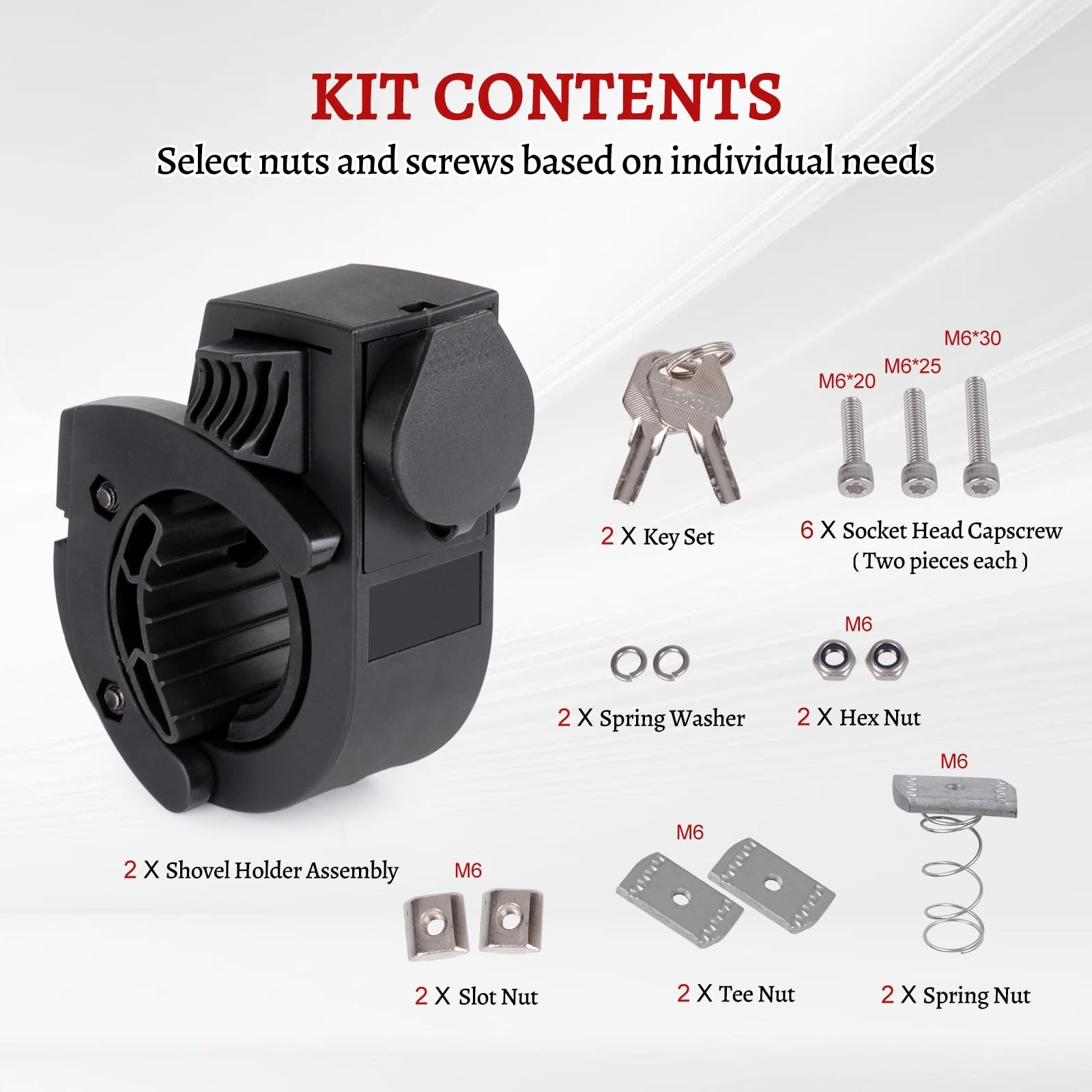 Shovel Holder Rubber Grip Mount Kit with lock Fits 0.79″-1.79″ Diameter Tools…