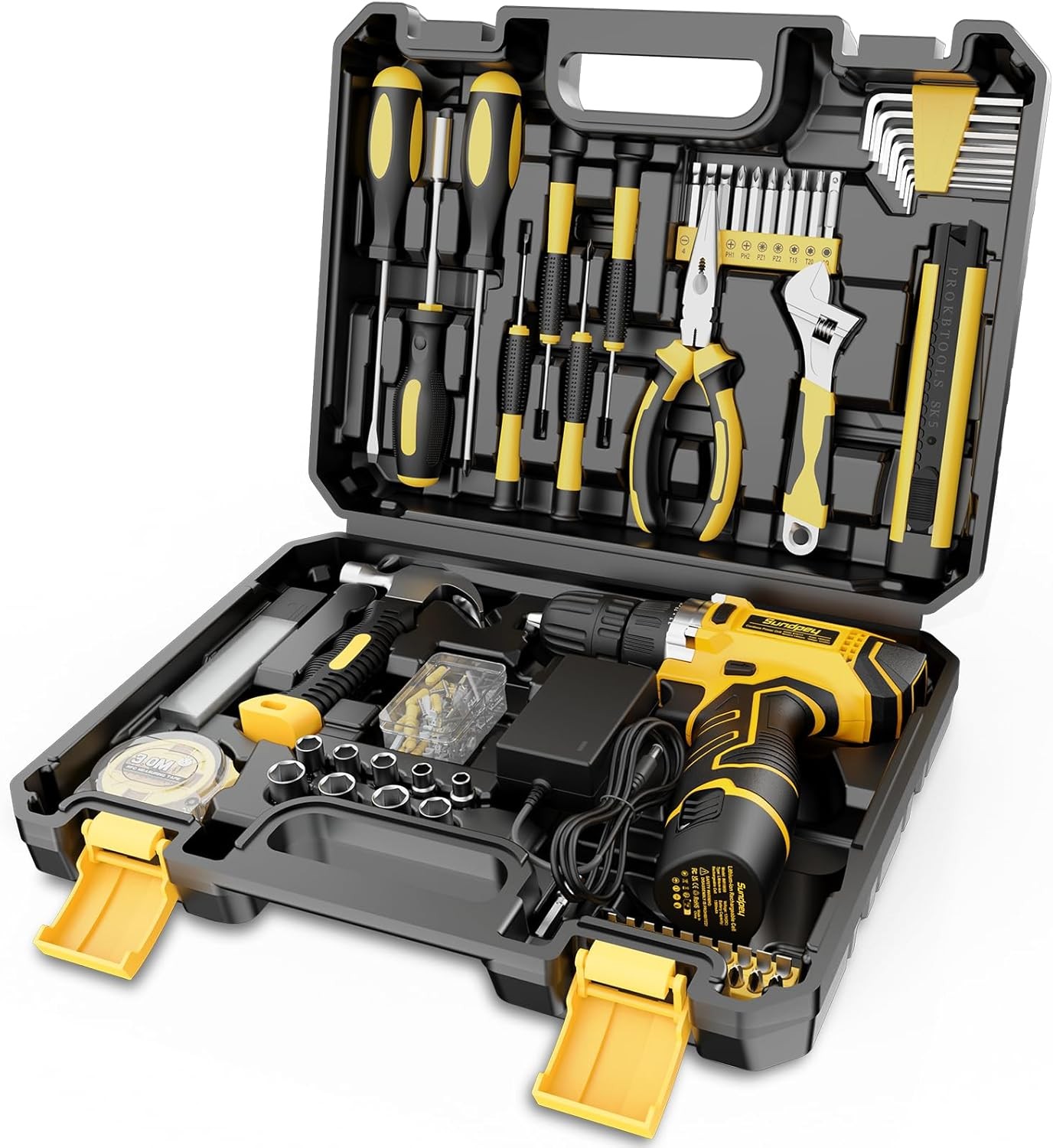 Home Tool Kit 166-Piece Set with 12V Cordless Drill Battery Charger Toolbox