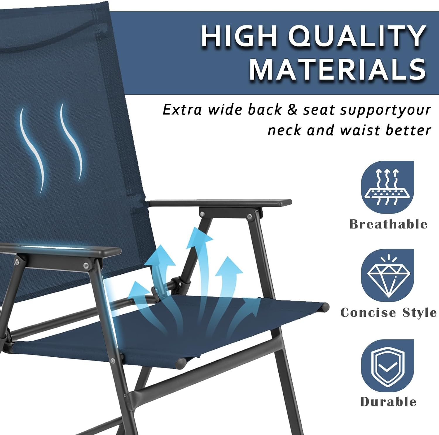Folding Patio Chairs Set of 2 Stackable Outdoor Chairs with Armrests Backrest Po