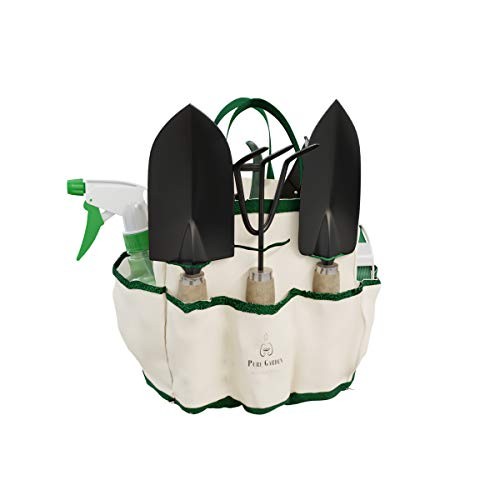 8-Piece Garden Hand Tool Set – Canvas Tote Gardening Tool Kit with 7 Piece