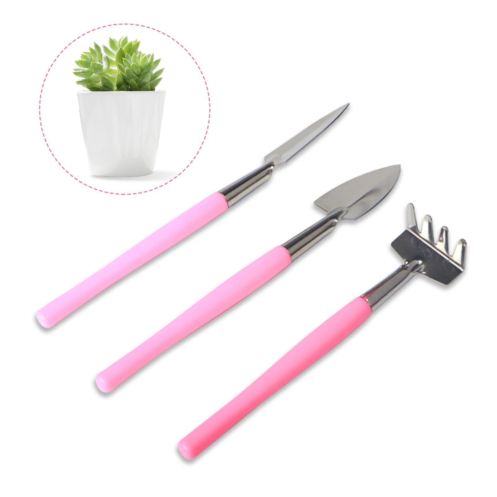 Mini Gardening Tools, 3Pcs Stainless Succulent Tools Kit Shovel Rake Trowel, …
