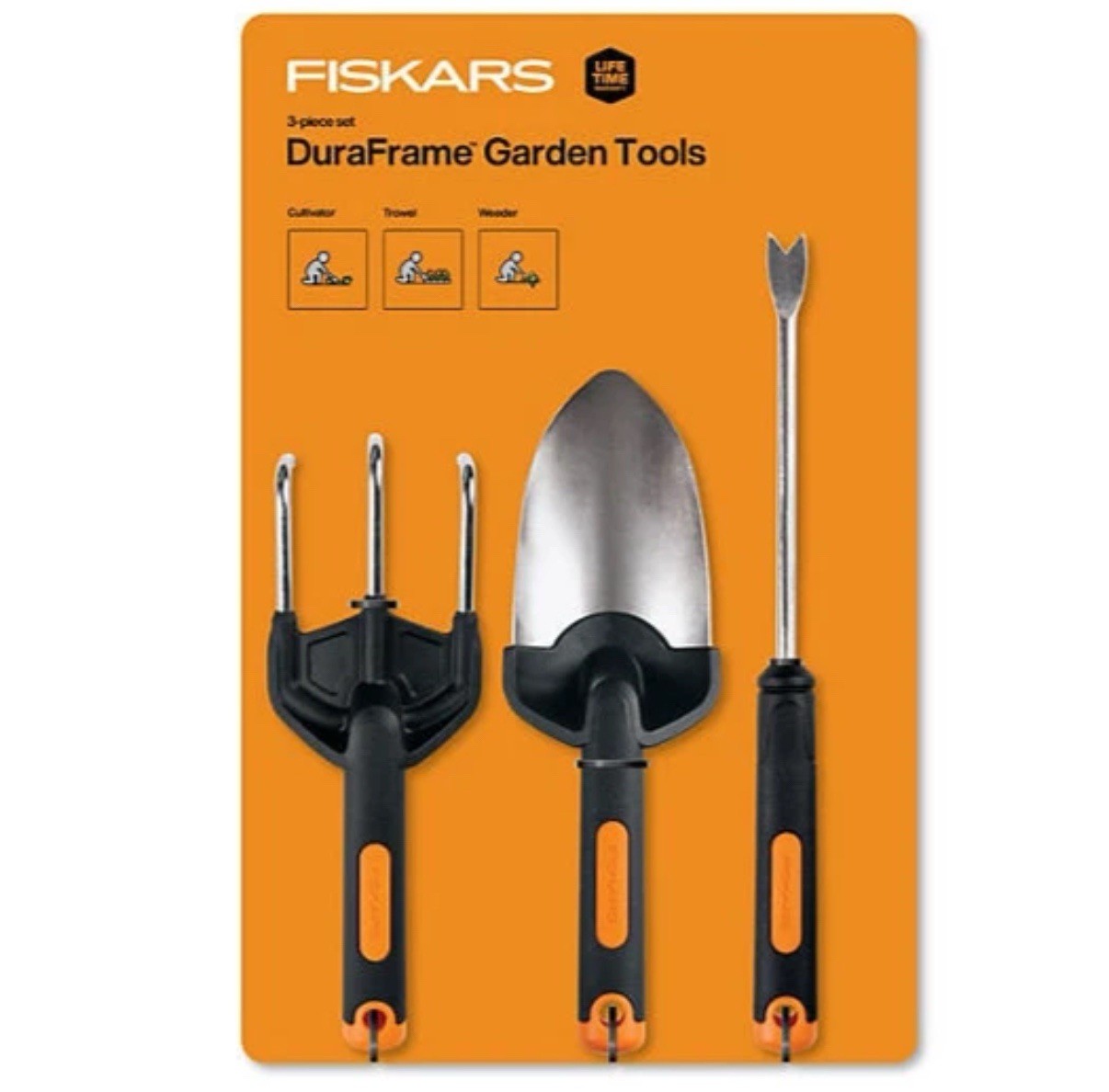 Fiskars 3 Piece Garden Hand Tool DuraFrame Tools Cultivator Trowel Weeder Spring