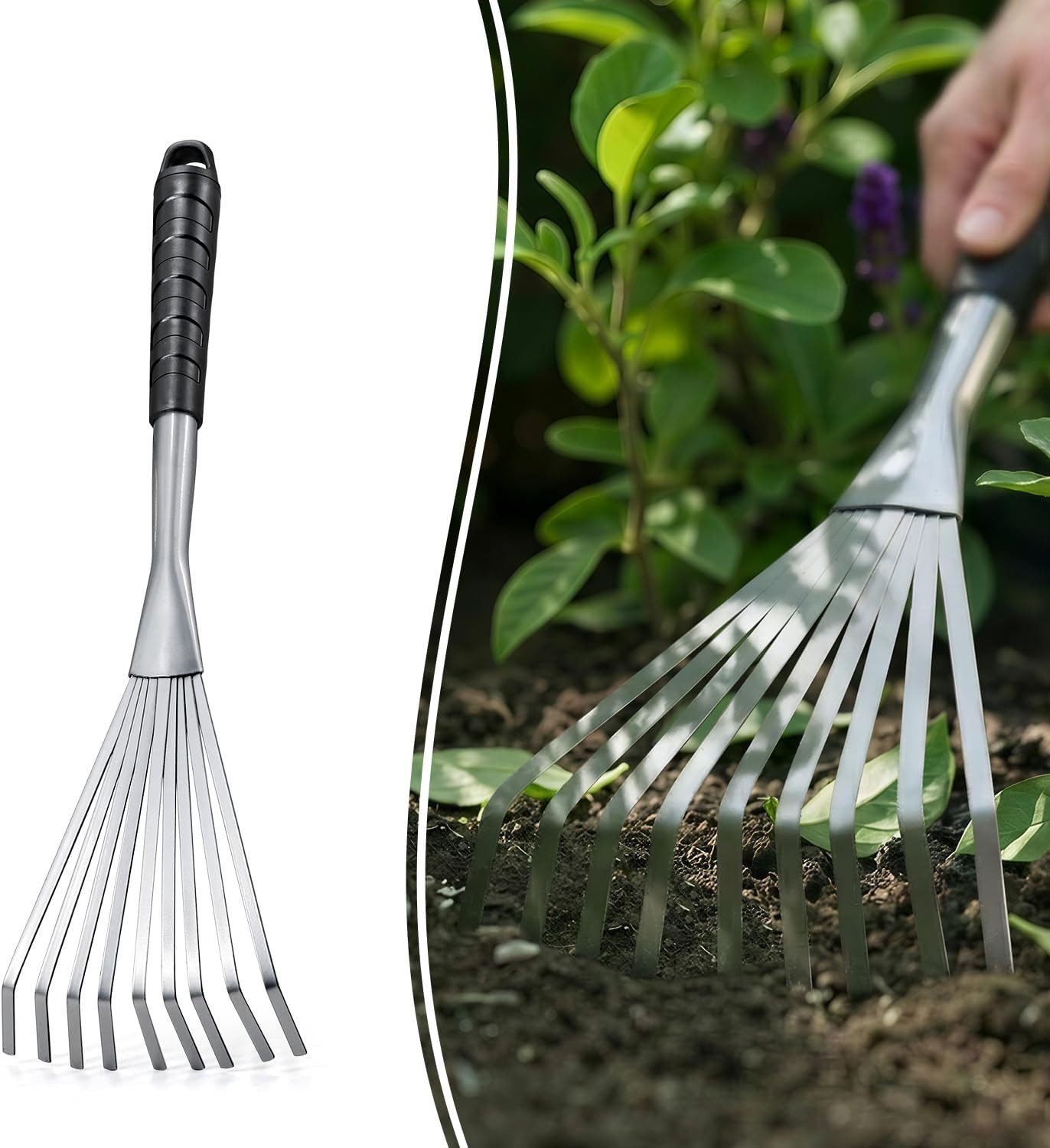 Versatile Small Gardening Rake – 16.5” Mini Rake for Leaves and Soil Preparation