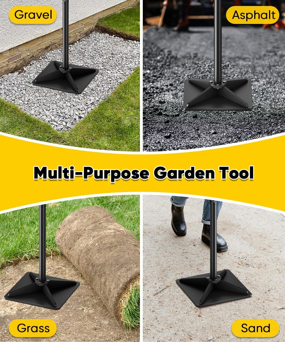 10″ x 10″ Heavy Duty Steel Tamper with 44.7 inch Adjustable Handle & Rubber G…
