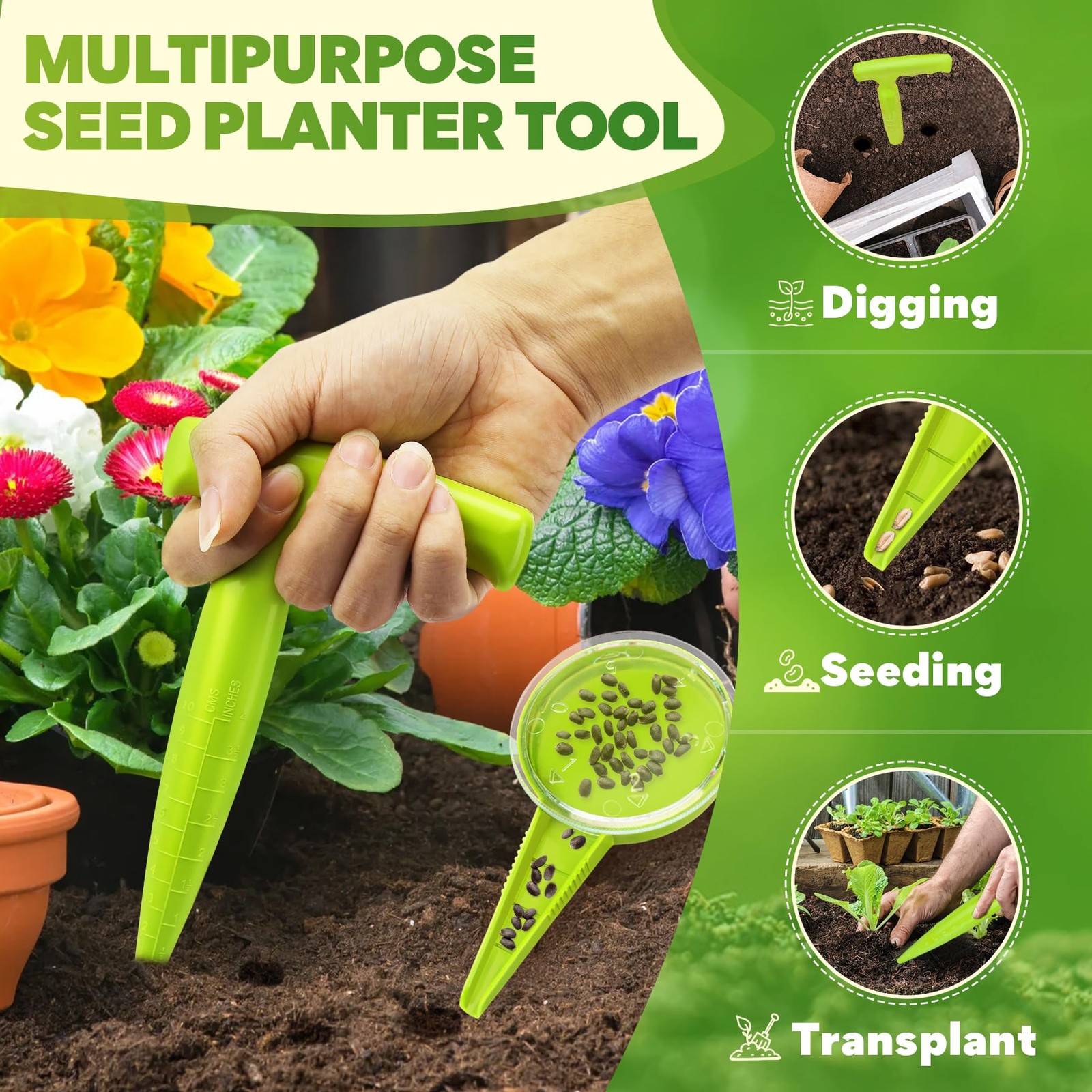 Herramienta para sembrar semillas, plantador de plástico de 6,9″ para jardín