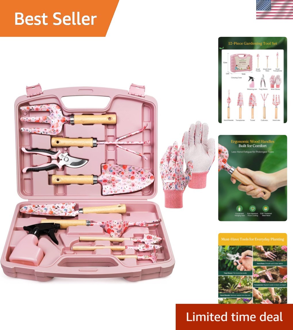 12-Piece Womens Gardening Tools Gift Set, Rust-Proof & Heavy-Duty Garden Tool…
