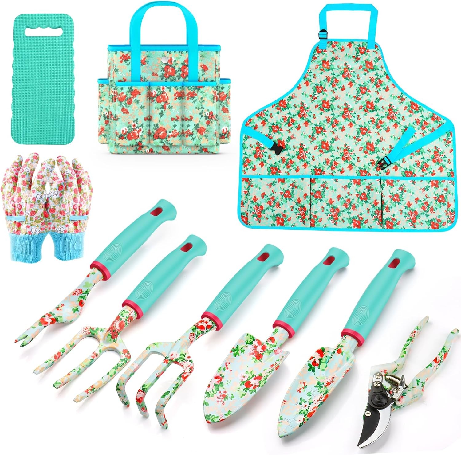 10Pcs Garden Tools Trowel Rake Pruner Tote Apron Gloves Gift For Women