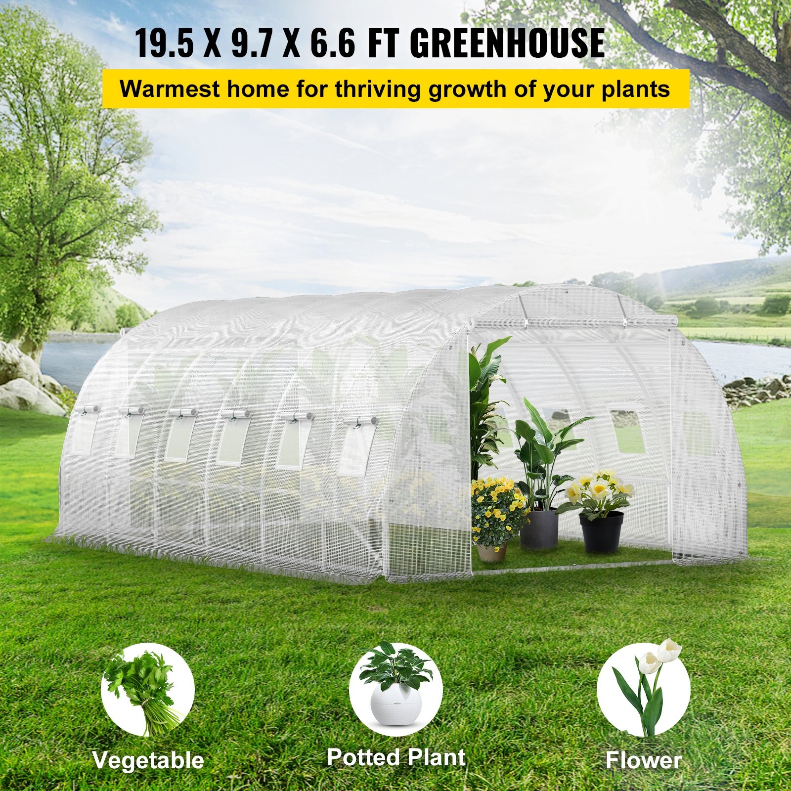 20 x 10 x 7 ft Walk-in Tunnel Greenhouse,Portable Plant Hot House with Galvanize