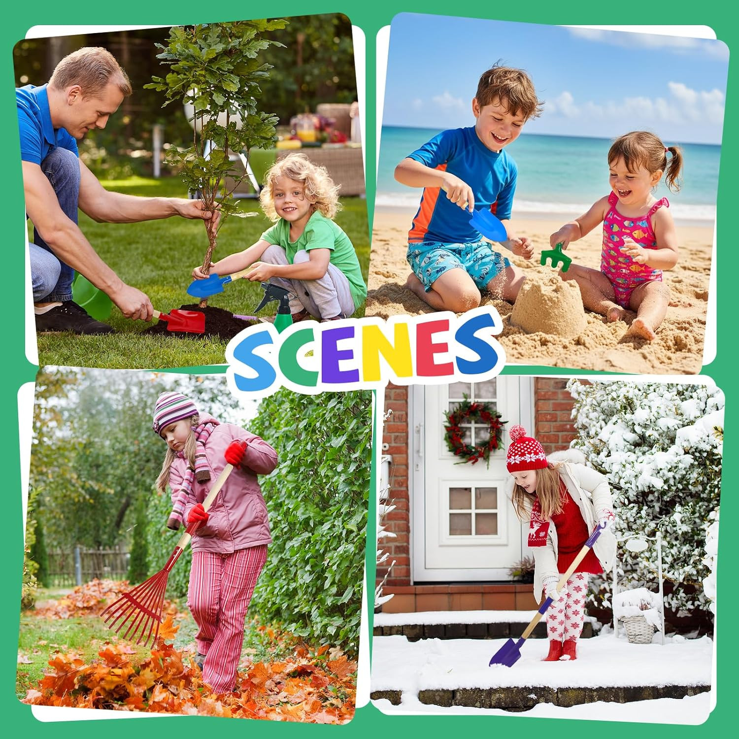9Pcs Kids Gardening Tools Set – Toys with Shovel, Rake, Hoe and Leaf Rake for Ou