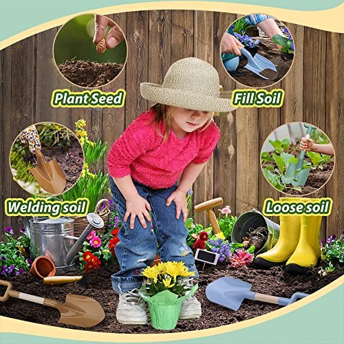 Wood Kids Garden Tool Shovels Toys, 16″ Beach Spades Sand Shovels Toys Avocado