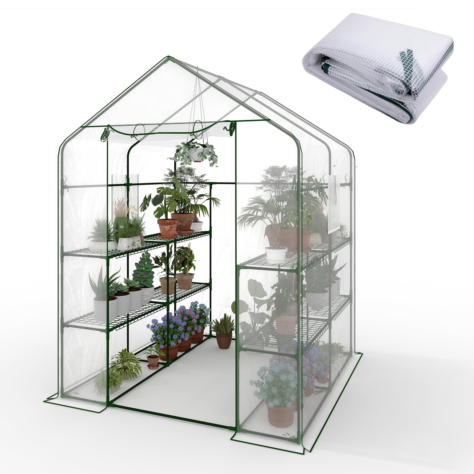 Milleloom 3-Tier 12-Shelf Walk-In Greenhouse 57 X 57 X 77 Portable Outdoor