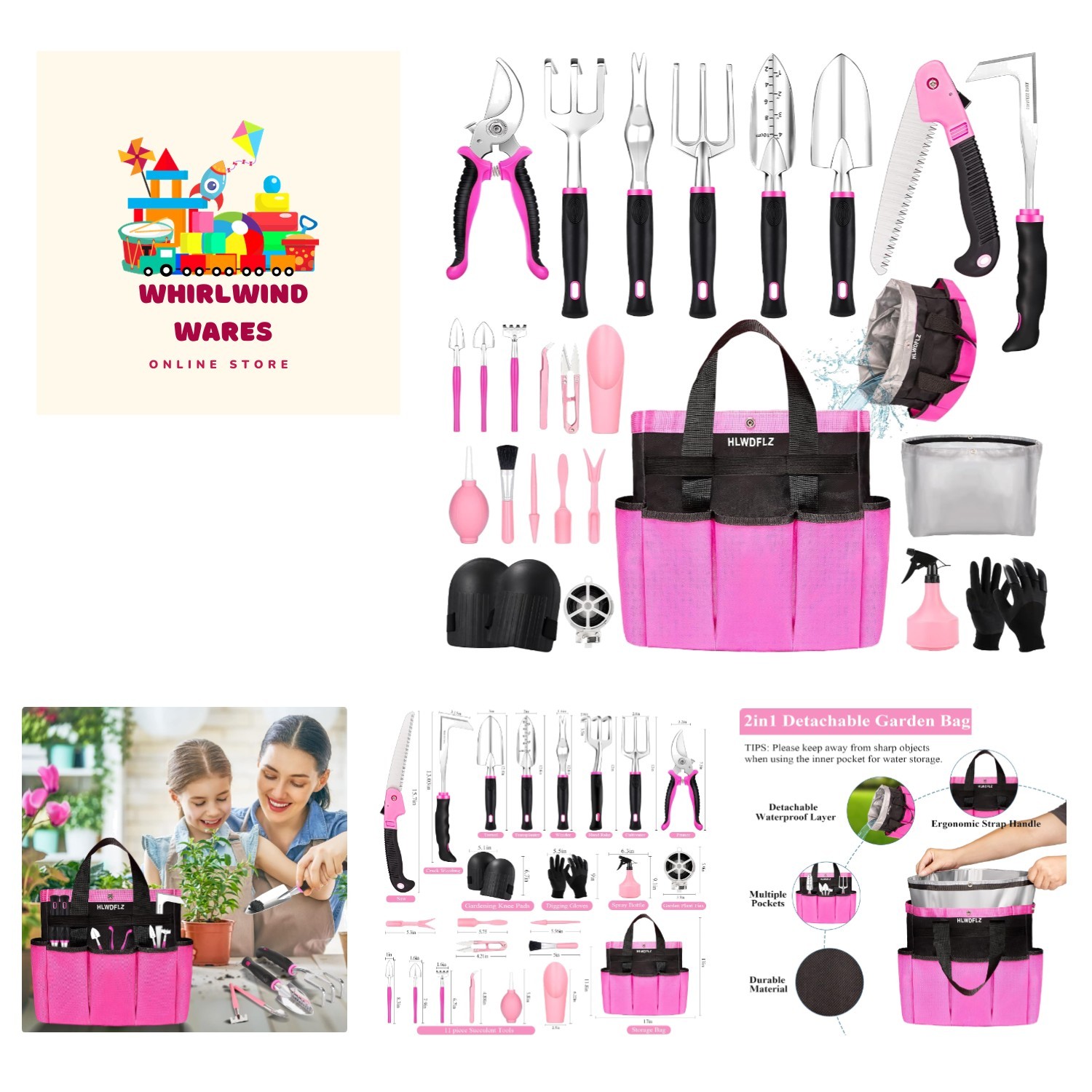 Deluxe Pink Gardening Tool Set – 24PCS Tools & Storage Bag for Women