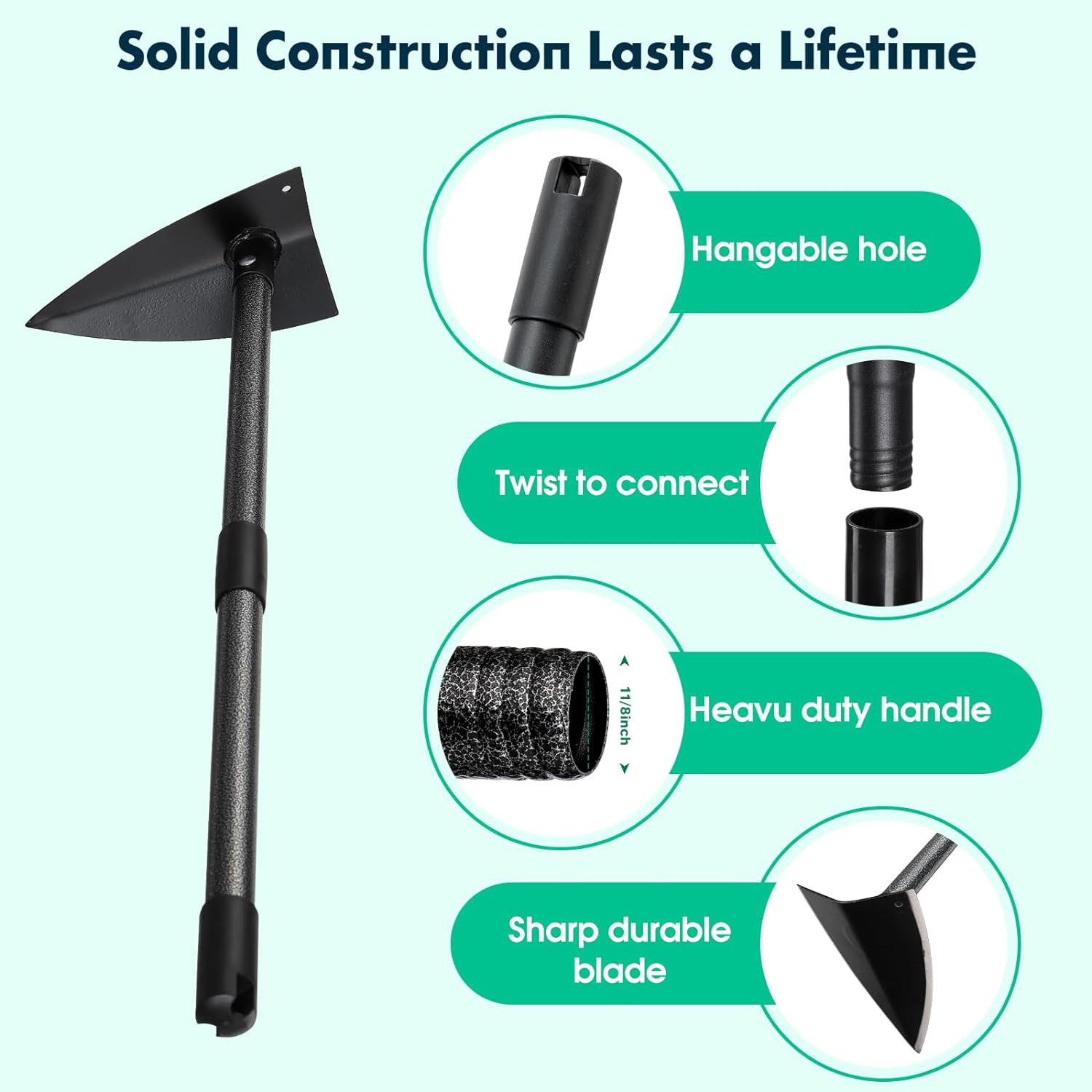 48″~72” long handle Triangle Hoe for Digging Weeding Loosening Soil Edging cut