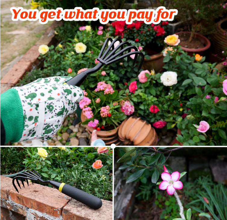 Juego de herramientas de jardinería de acero inoxidable, resistente y duradero.