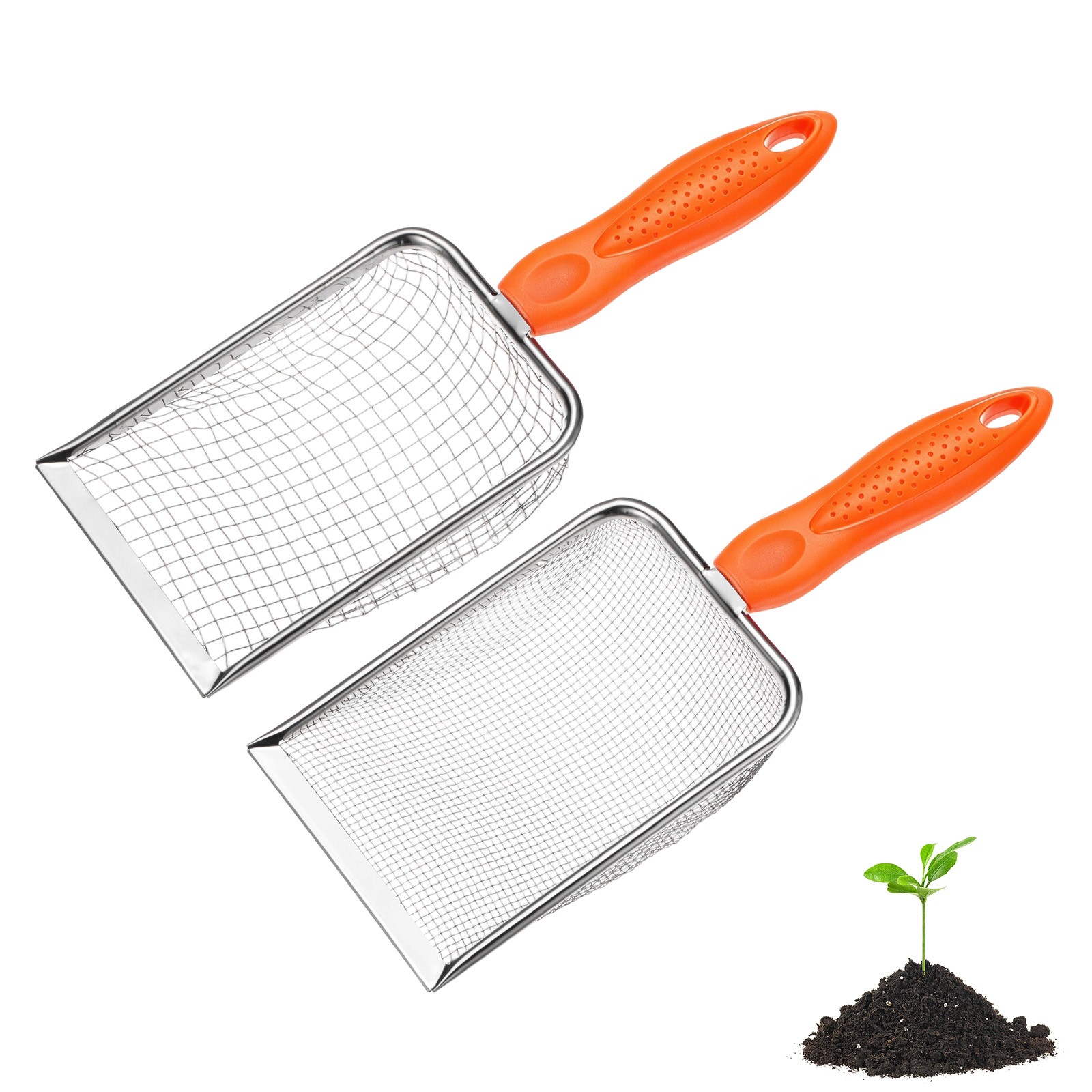 2-Pack 5/2 mm Mesh Stainless Steel Gardening Soil Sifter [White, Orange]