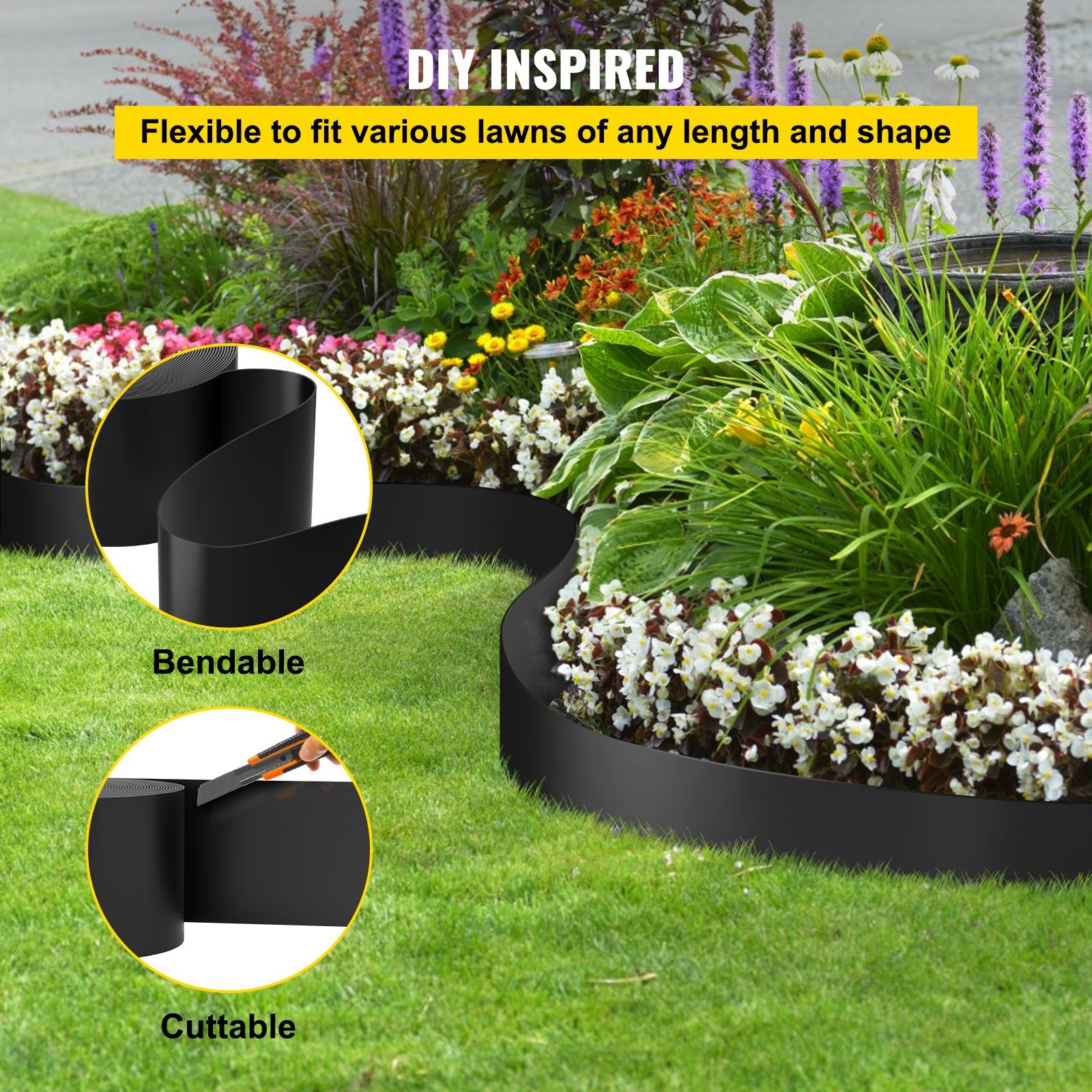 Landscape Edging,10 inch Depth 300 ft Total Length,Recycled HDPE Coiled Terrace