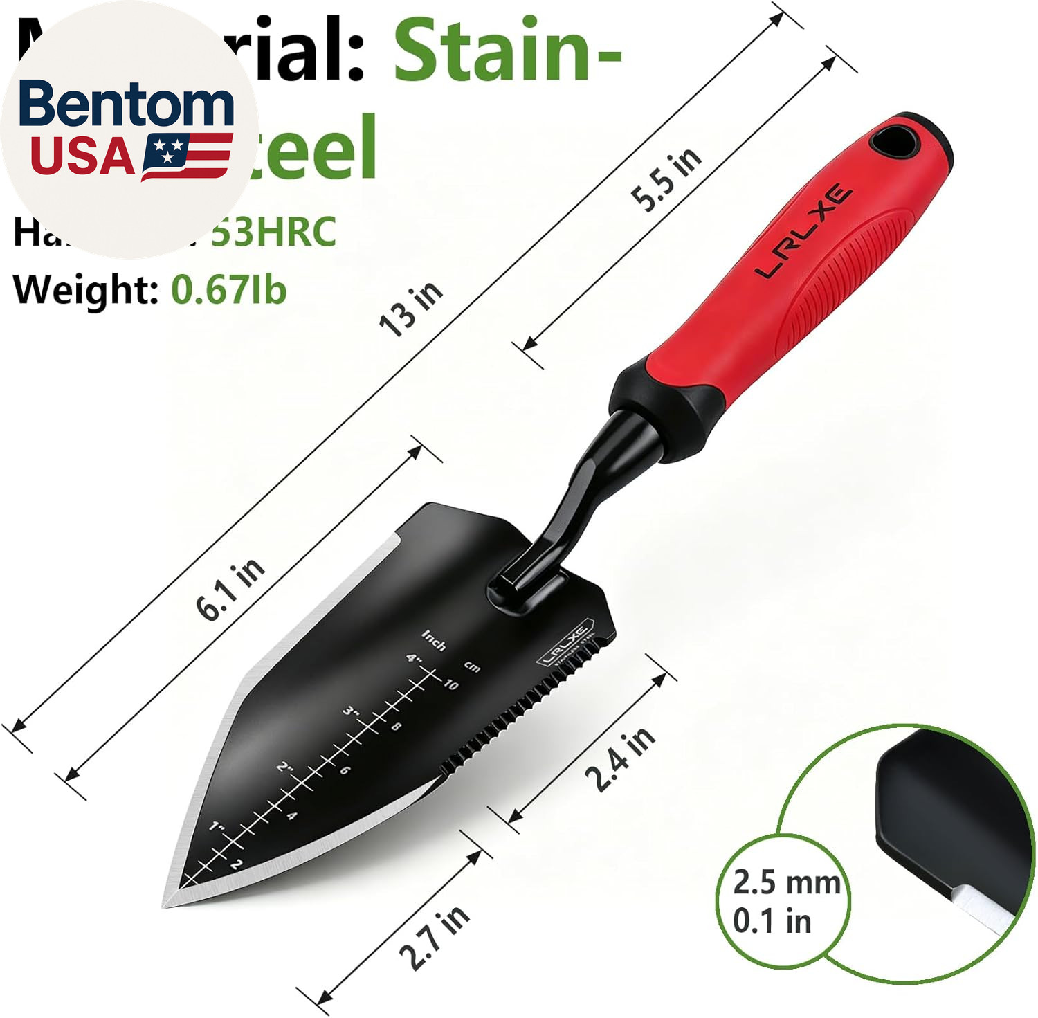 Heavy Duty Garden Trowel, Stainless Steel Pointed Hand Shovel with Non‑Slip Rubb