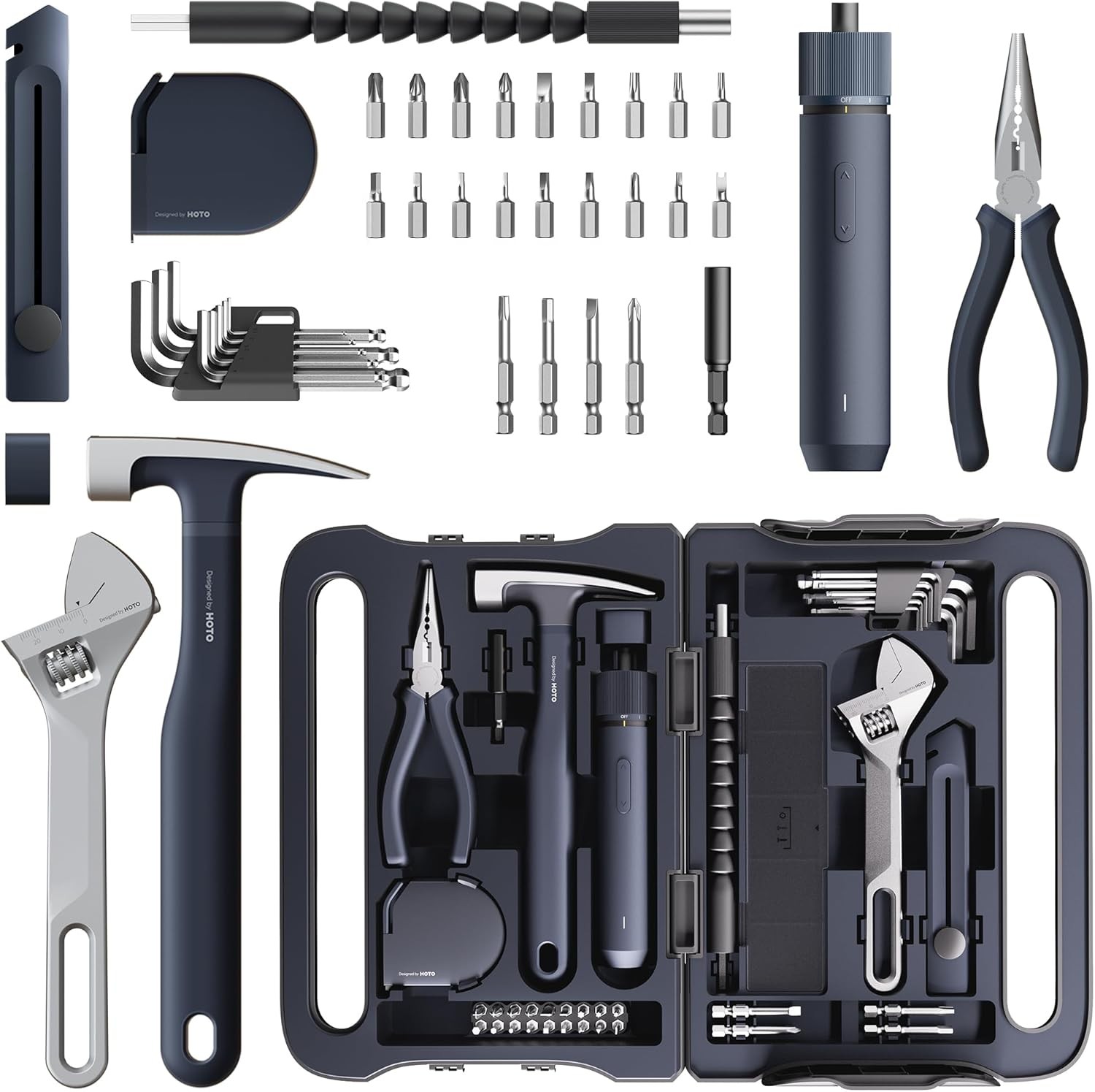 40Pcs Household Tool Kit Electric Screwdriver LED Compact Storage Box