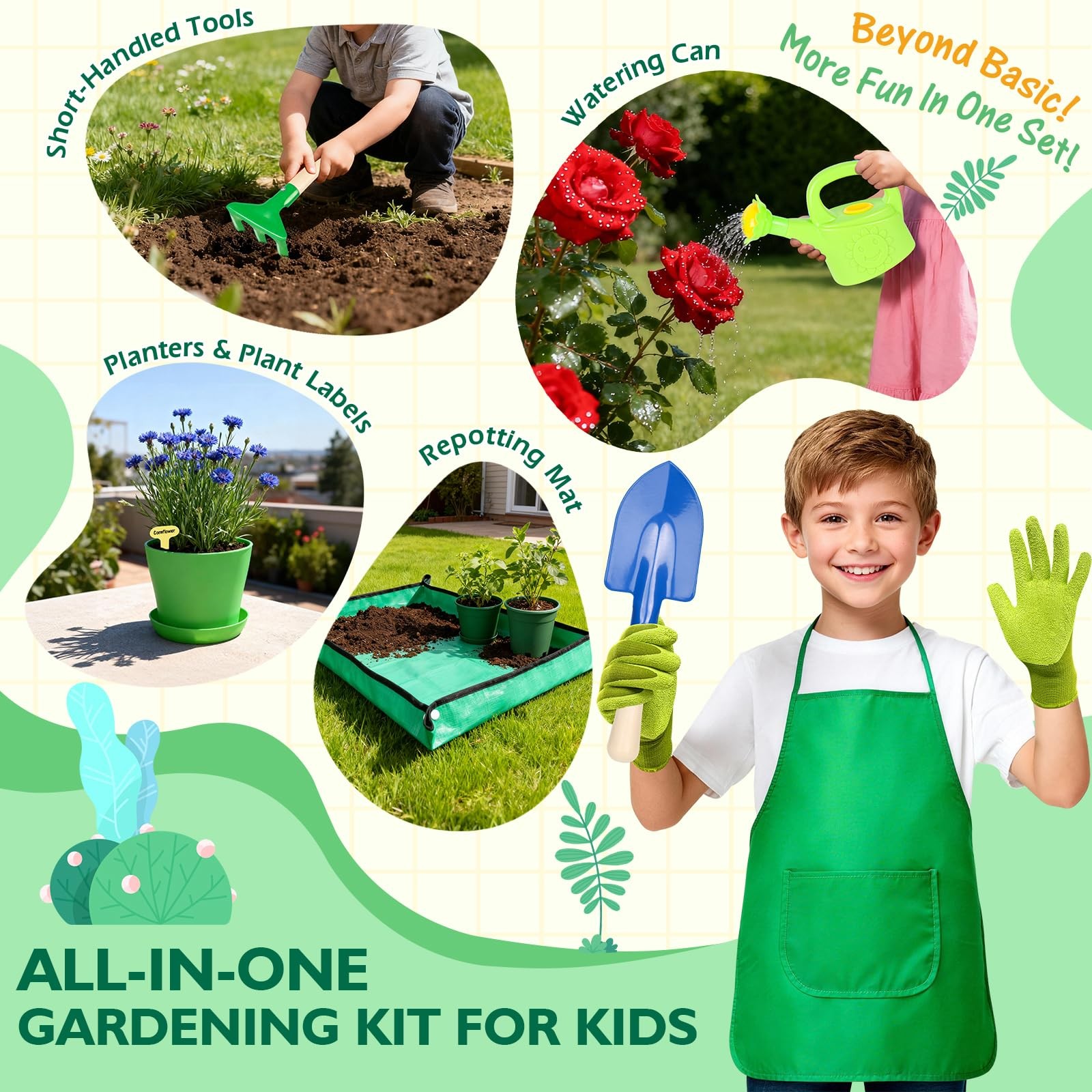 Kids Gardening Set with Wheelbarrow, Metal Gardening Tools with Apron, Gloves…