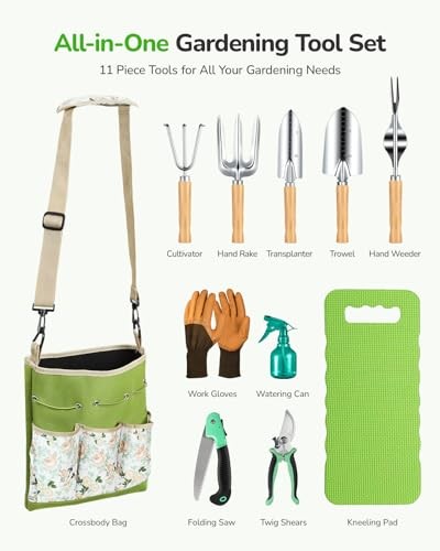 Grenebo 11-Piece Heavy Duty Gardening Tool Set with Ergonomic Crossbody Bag