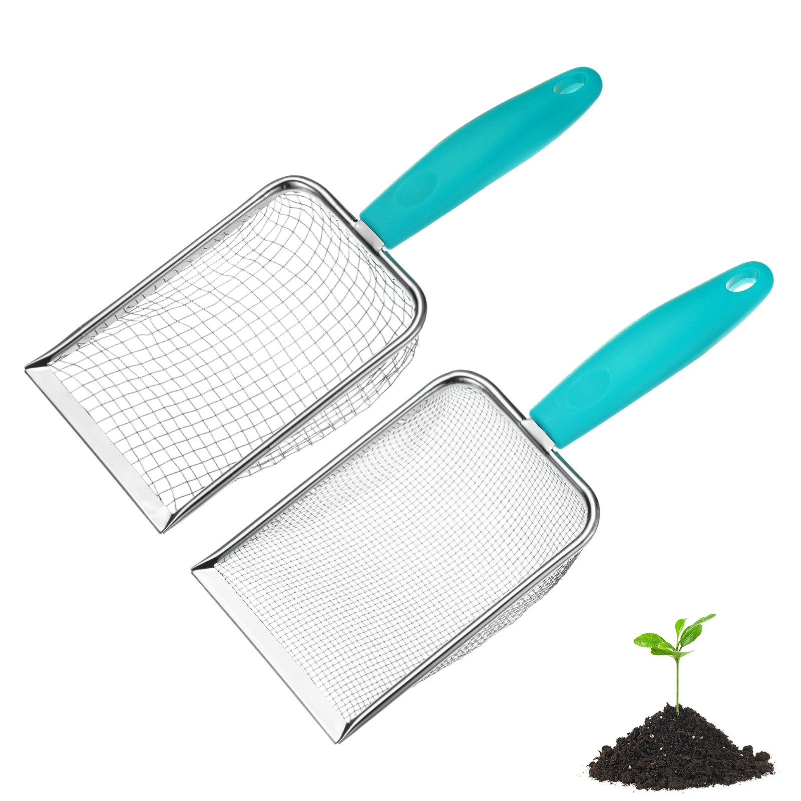 2-Pack 5/2 mm Mesh Stainless Steel Gardening Soil Sifter for Dirt [White, Blue]