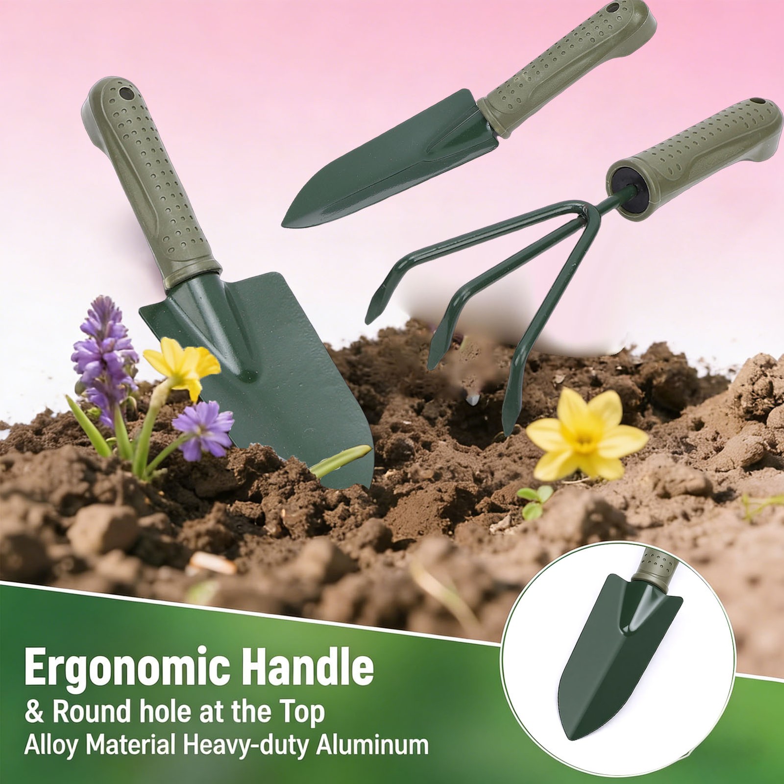 NEW 3 Prong Garden Rake Sturdy Ergonomic Shovel For Gardening