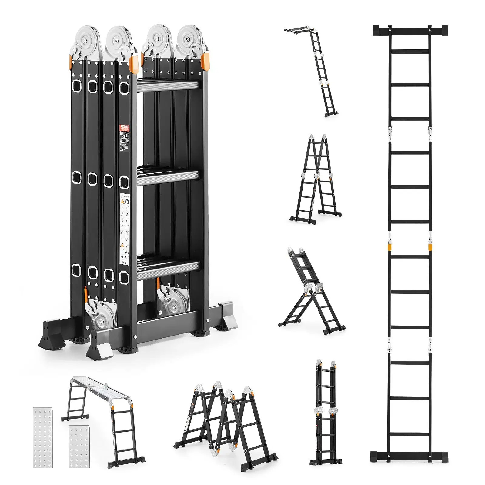 Multi-Purpose Folding Ladder, 7-in-1 Tall Extension Step Ladder, A Frame 3 Step