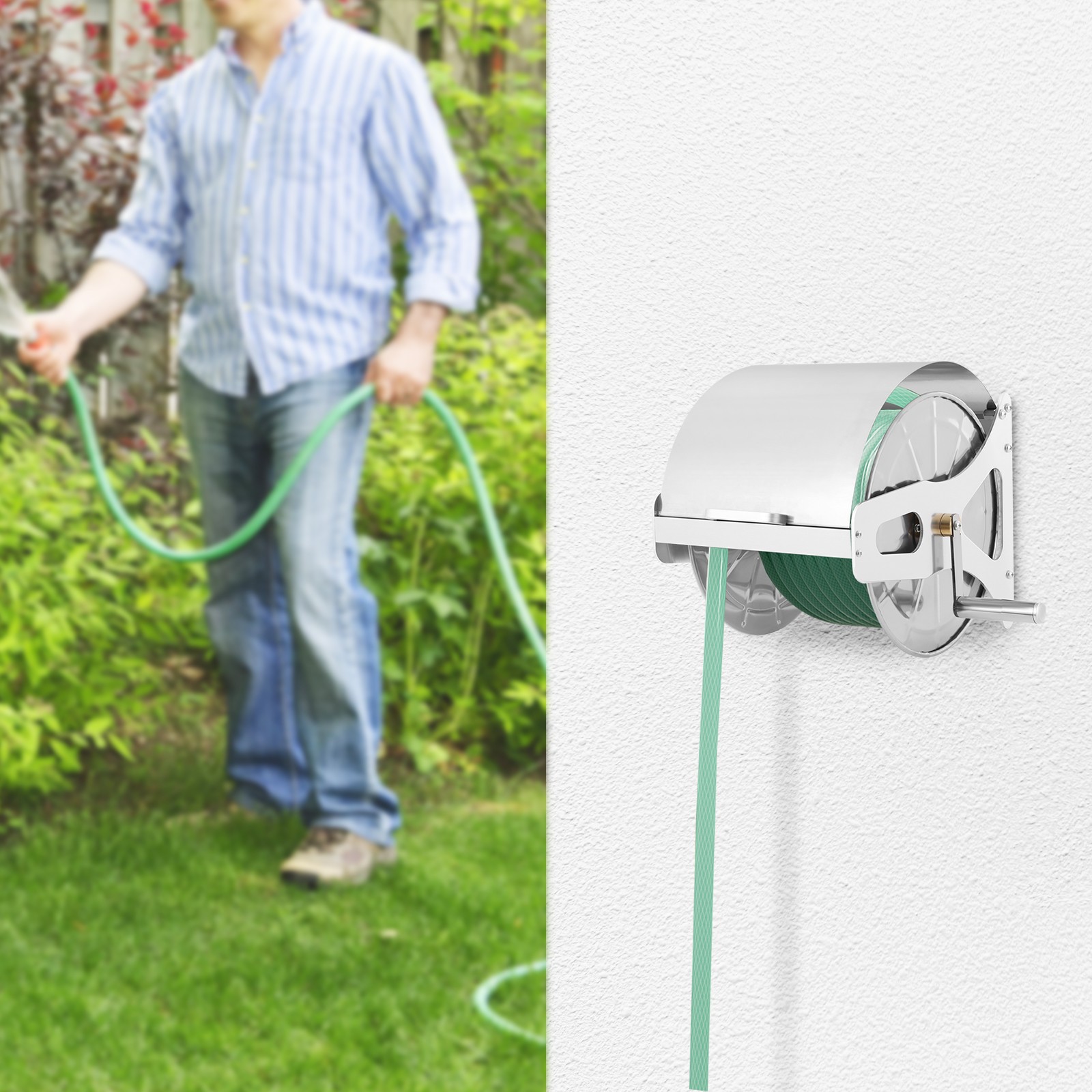 Wall-mounted, Floor-mounted Long Lasting 360°garden Hose Reel Metal Hose Reel