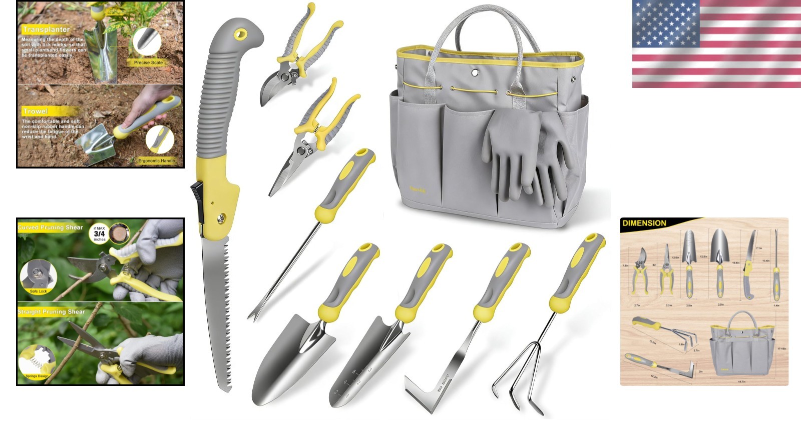 Ideal Garden Gift: 10-Piece Stainless Steel Tool Set w/ Durable Tote & Gloves