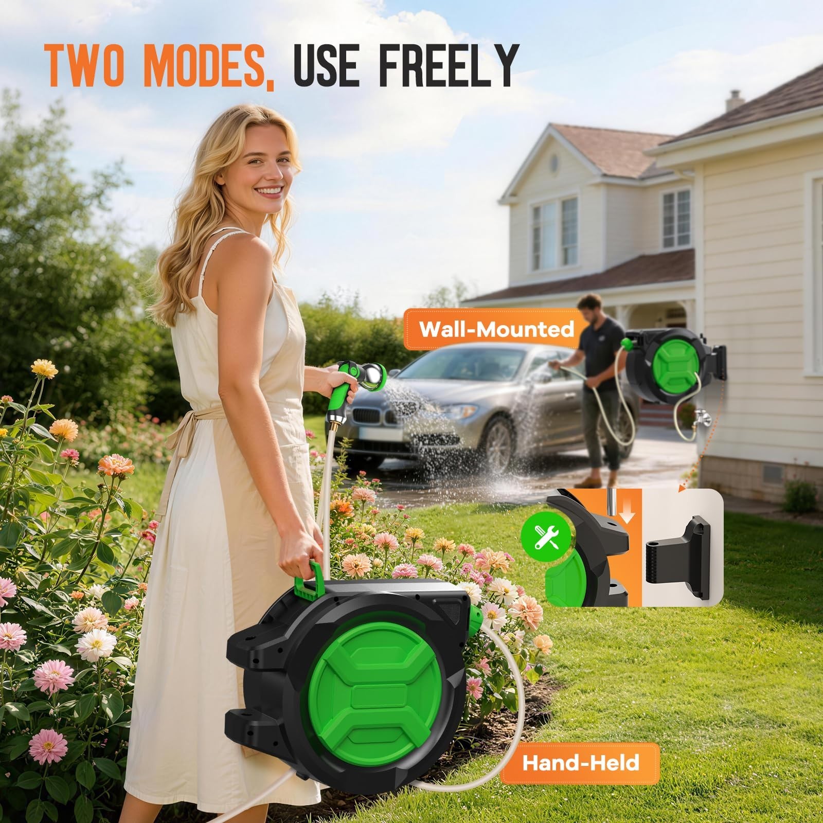 Retractable Garden Hose Reel 1/2″ x 100ft, Wall Mounted Water Hose Reel with …
