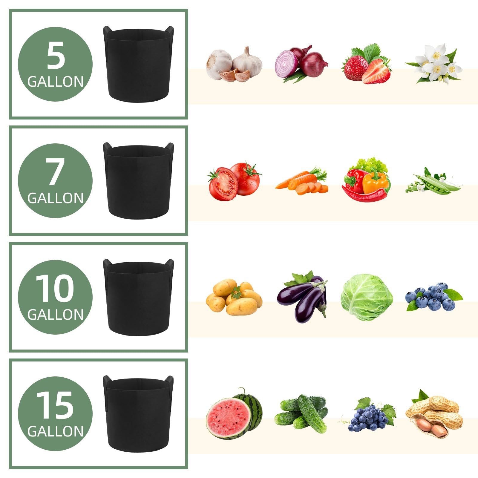 LITLANDSTAR 7 Pack Black Grow Bags, Thickened Nonwoven Plant Fabric Pots with…