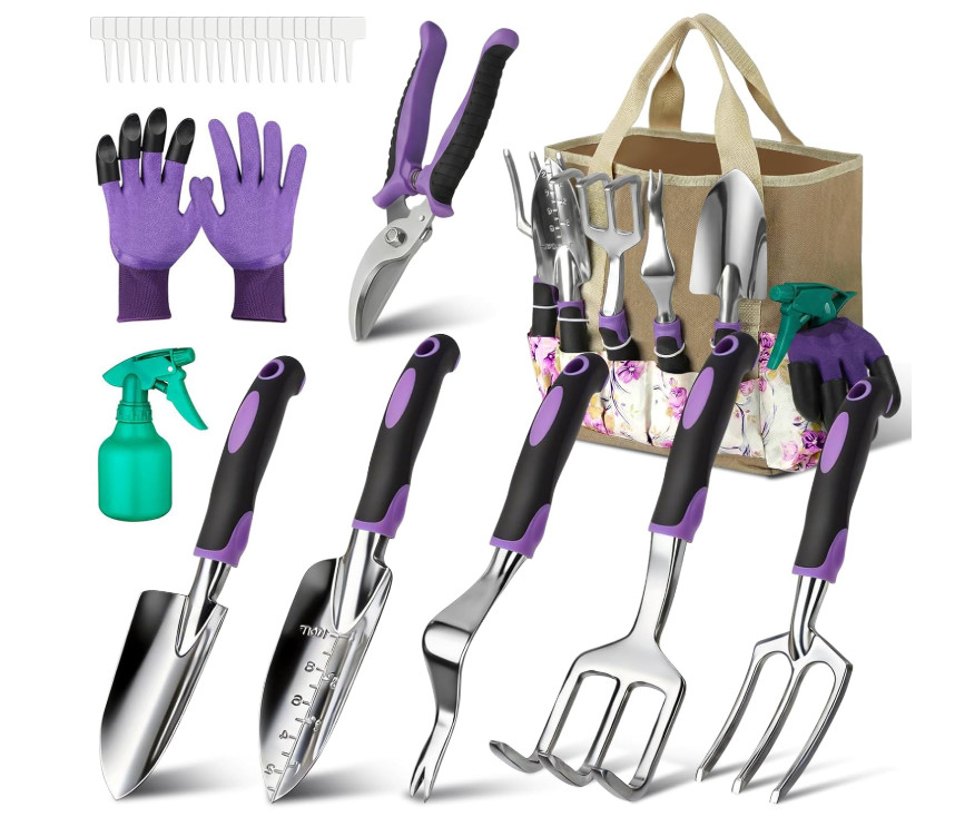 Set jardinería 30 piezas acero inoxidable con bolsa floral, mangos ergonómicos.
