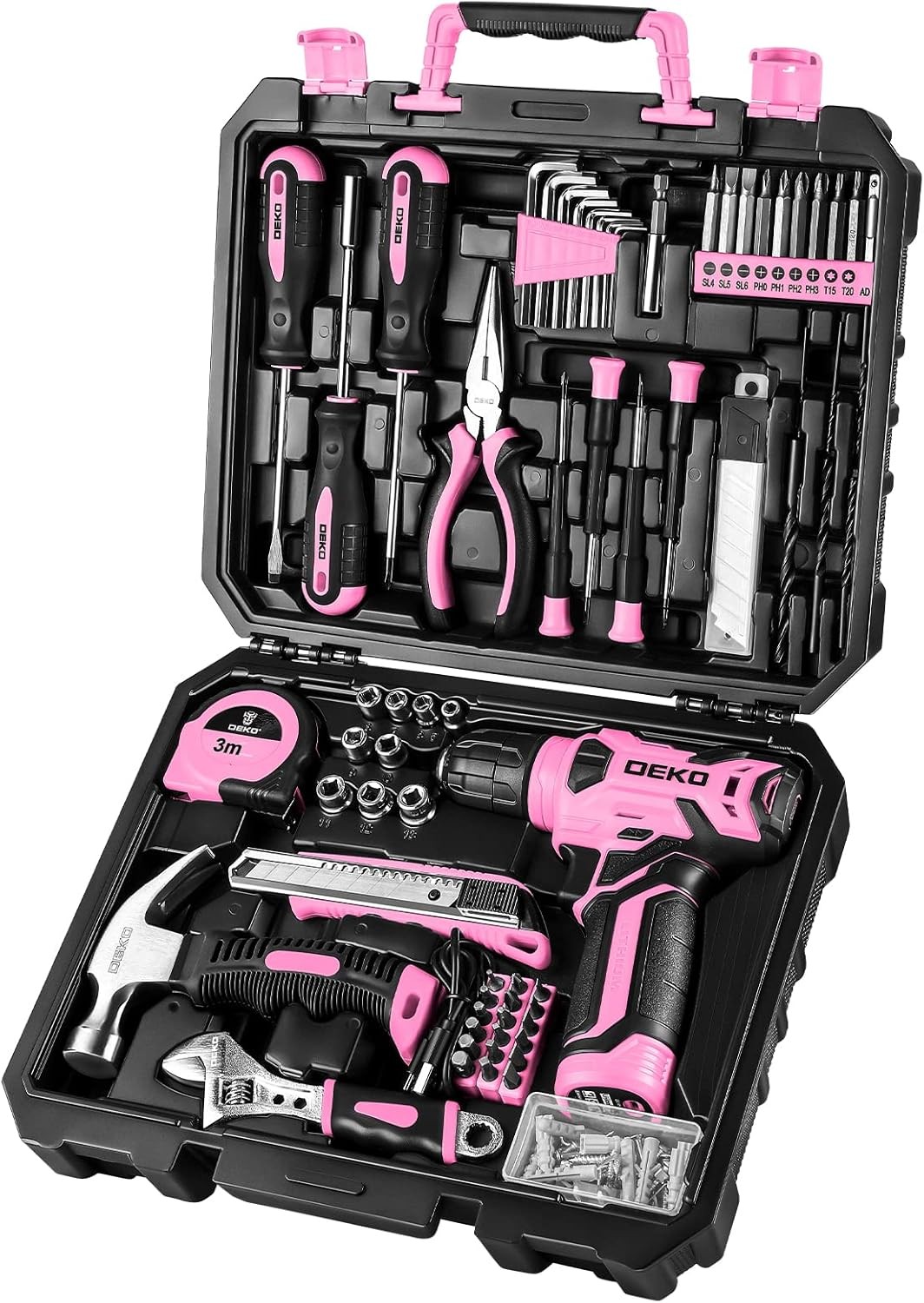 126Pcs Pink 8V Cordless Drill Household Tool Kit For Women