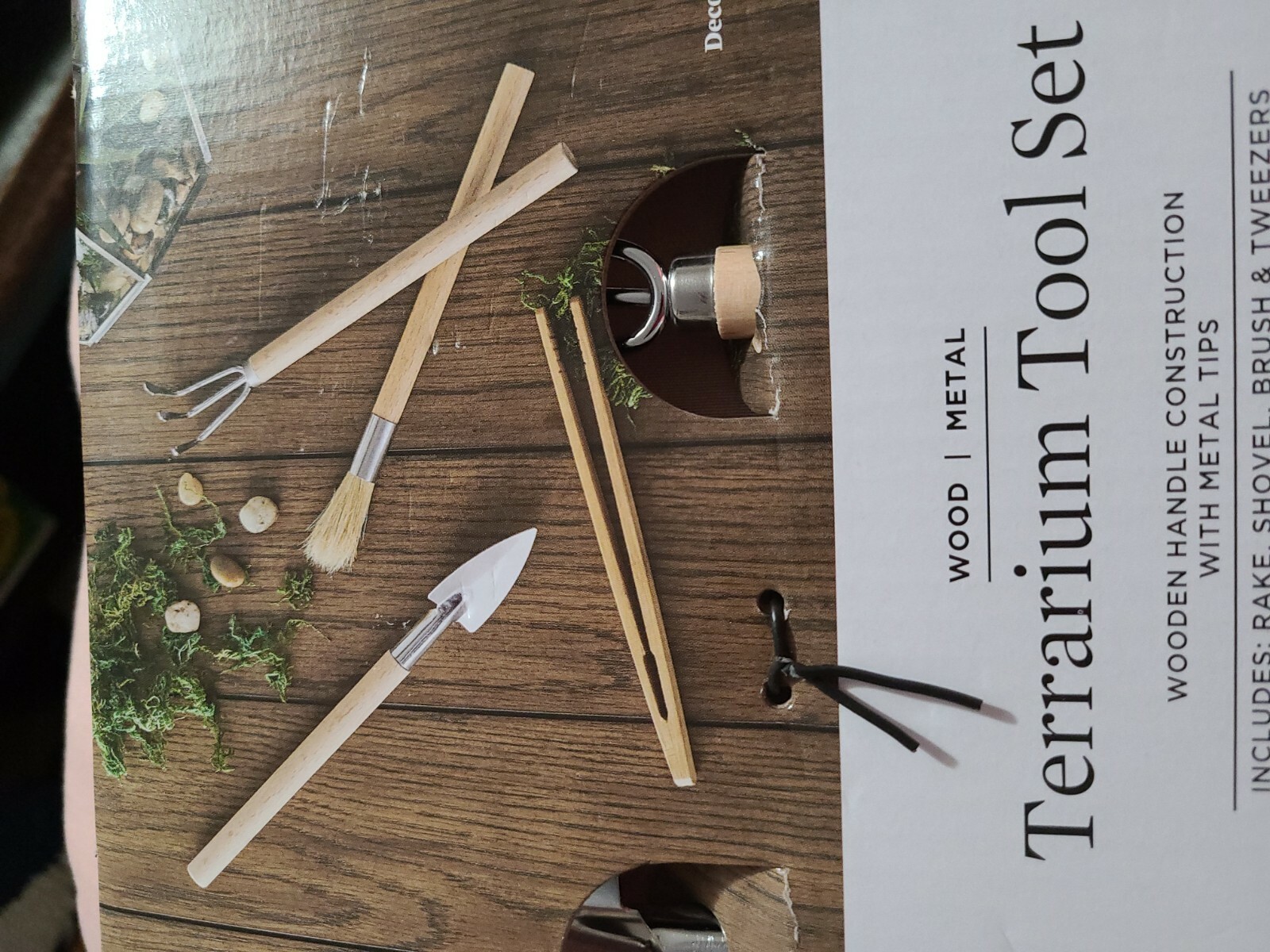 Better Homes & Gardens Terrarium Tool Set Wood Metal Rake Shovel Brush Tweezers