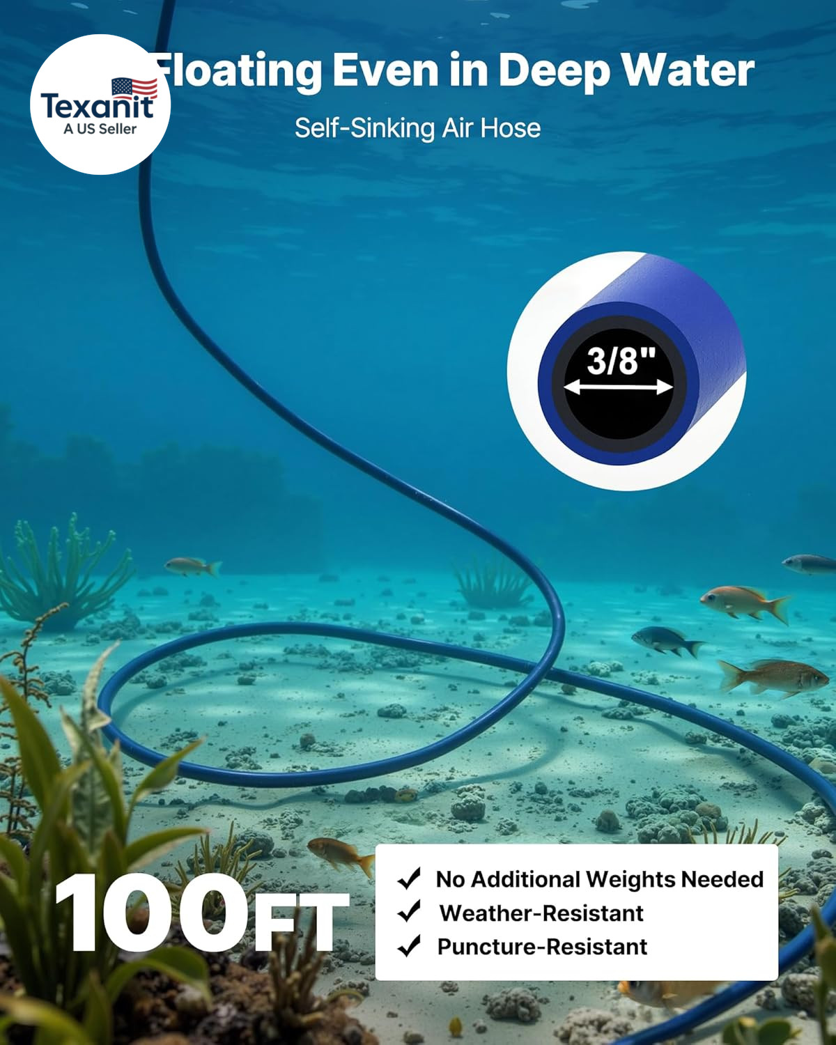 Pond Aerators, 5.2CFM Aeration System for Lake up to 3 Acres, 3/4 HP Air Compres