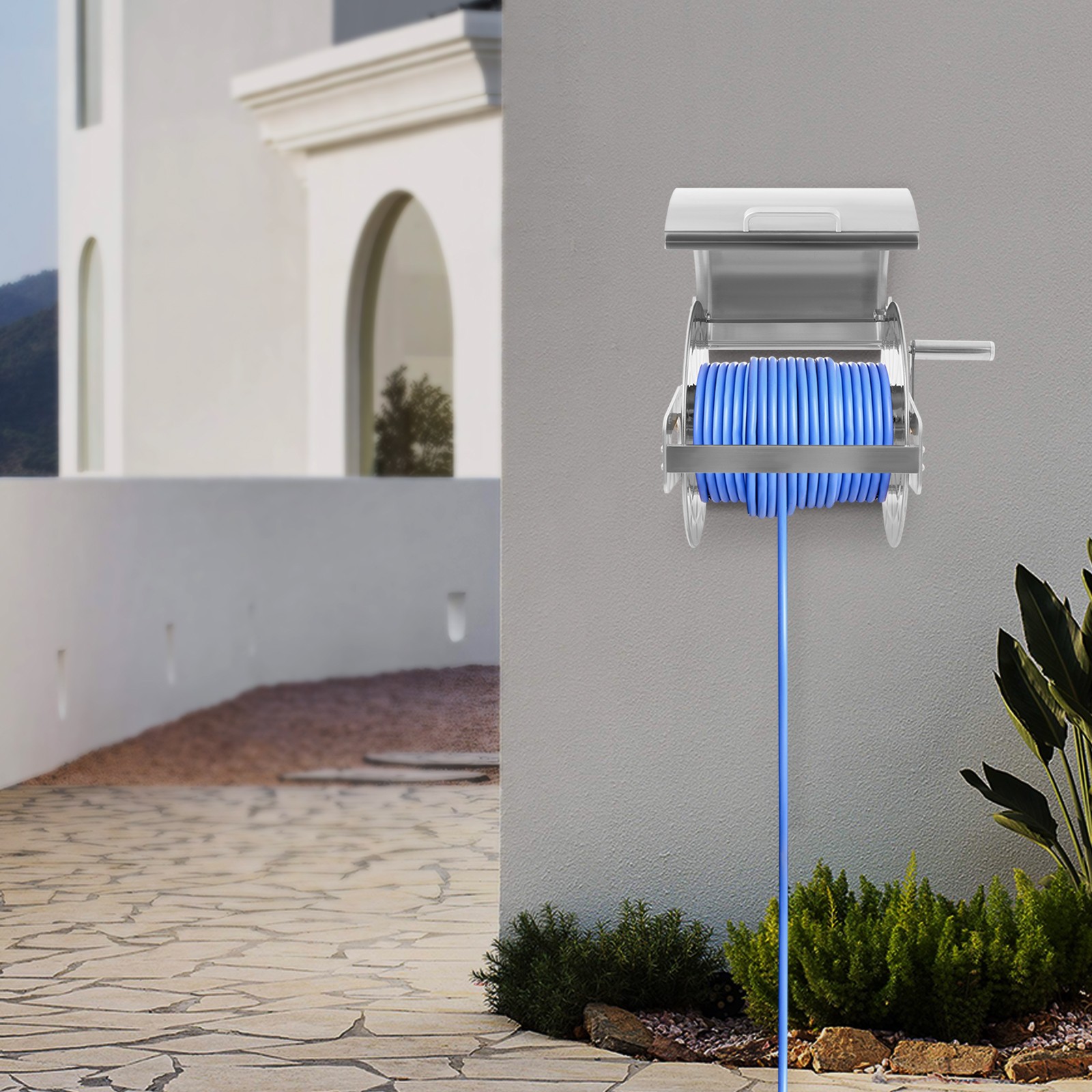 Wall-mounted, Floor-mounted Long Lasting 360??garden Hose Reel Metal Hose Reel