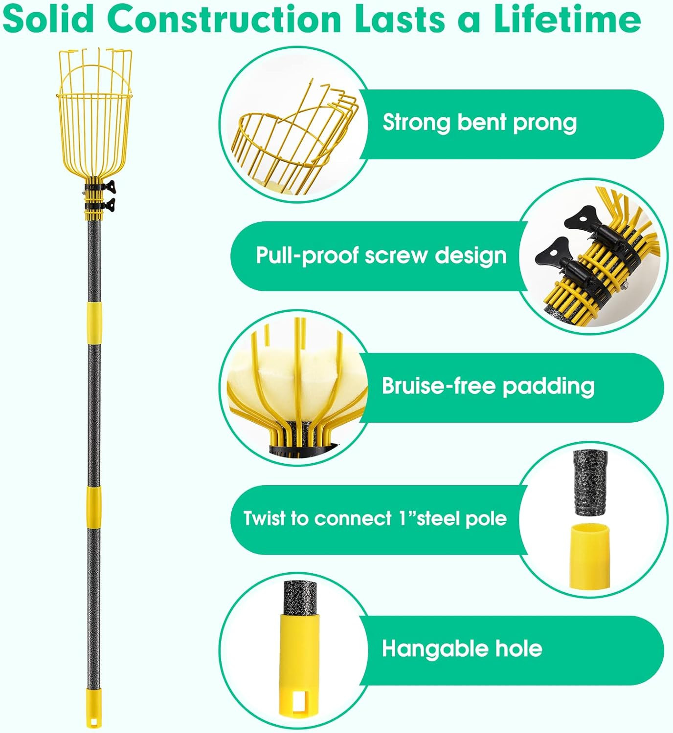66″ Long handle Fruit apple mango orange picker grabber Catcher tool Big Basket